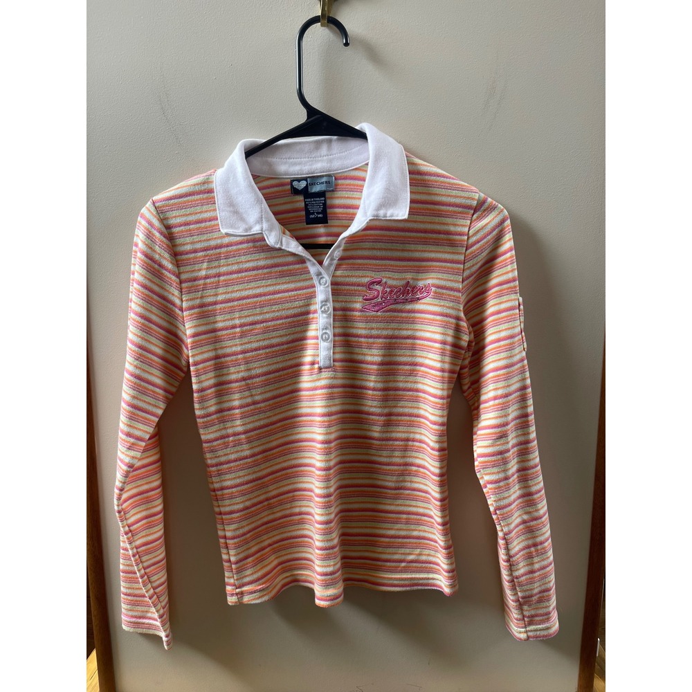 Skechers Polo Shirt Kids L 12/14 Multi-Color Excellent Striped Long Sleeve Top